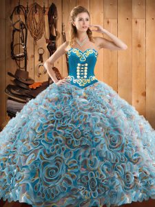 Pretty Multi-color Sweetheart Lace Up Embroidery Vestidos de Quinceanera Sweep Train Sleeveless