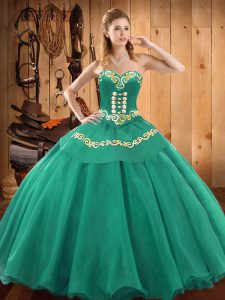  Ball Gowns Quinceanera Gown Turquoise Sweetheart Satin and Tulle Sleeveless Floor Length Lace Up