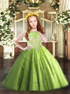  Tulle Scoop Sleeveless Zipper Beading and Appliques Little Girl Pageant Gowns in 