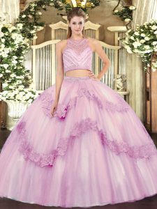 Noble Tulle Sleeveless Floor Length Quinceanera Dress and Beading and Appliques