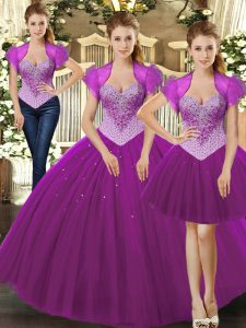 Enchanting Fuchsia Straps Lace Up Beading Quinceanera Gowns Sleeveless
