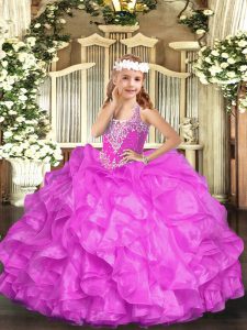  Sleeveless Beading and Ruffles Lace Up Pageant Gowns For Girls