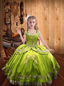 Superior Yellow Green Lace Up Off The Shoulder Beading and Embroidery Custom Made Satin Sleeveless
