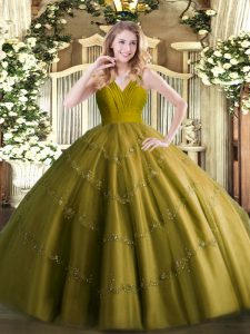On Sale Olive Green Zipper Sweet 16 Dresses Beading Sleeveless Floor Length