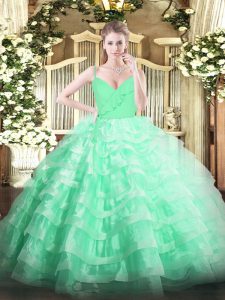  Apple Green Sleeveless Floor Length Ruffled Layers Zipper Sweet 16 Dresses