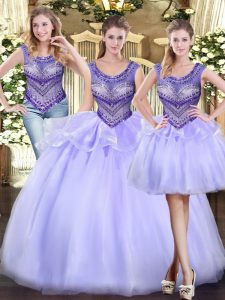 Attractive Lavender Sleeveless Tulle Lace Up Quince Ball Gowns for Military Ball and Sweet 16 and Quinceanera