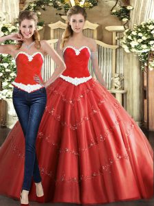 Fantastic Coral Red Ball Gowns Beading Quinceanera Dress Lace Up Tulle Sleeveless Floor Length