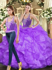  Floor Length Ball Gowns Sleeveless Eggplant Purple and Purple Quinceanera Gown Lace Up