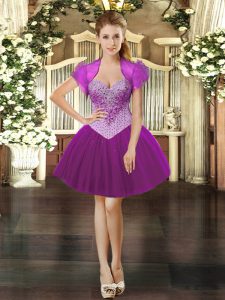 Sweet Fuchsia Sleeveless Tulle Lace Up Prom Dress for Prom and Party