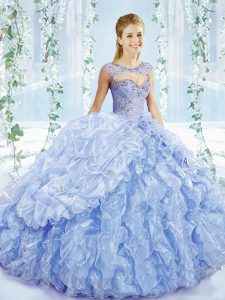 Flirting Blue Sweetheart Neckline Beading and Ruffles and Pick Ups Quinceanera Dress Sleeveless Lace Up