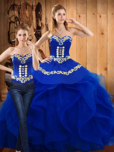  Sweetheart Sleeveless Lace Up 15 Quinceanera Dress Blue Satin and Organza