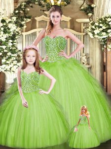 Decent Tulle Sweetheart Sleeveless Lace Up Beading and Embroidery Vestidos de Quinceanera in 