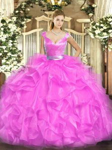 Suitable Sleeveless Beading and Ruffles Zipper Quinceanera Gowns
