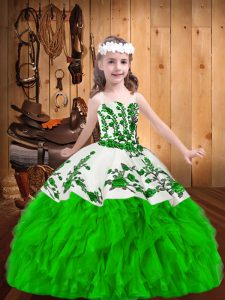 Luxurious Sleeveless Floor Length Embroidery and Ruffles Zipper Child Pageant Dress