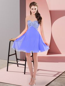 Most Popular Mini Length Empire Sleeveless Blue Dress for Prom Lace Up