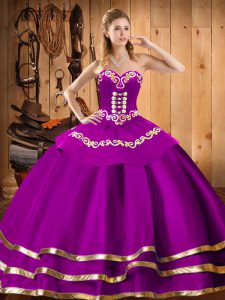 Colorful Fuchsia Ball Gowns Embroidery Vestidos de Quinceanera Lace Up Organza Sleeveless Floor Length