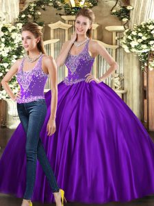 Hot Selling Floor Length Ball Gowns Sleeveless Purple Quinceanera Gown Lace Up