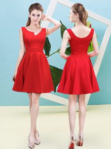 Most Popular Red A-line Satin Asymmetric Sleeveless Ruching Mini Length Zipper Quinceanera Dama Dress