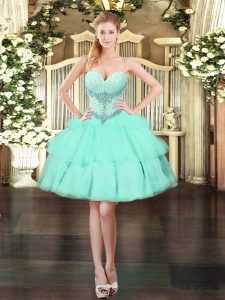 Glamorous Apple Green Ball Gowns Organza Sweetheart Sleeveless Beading and Ruffled Layers Mini Length Lace Up Prom Gown