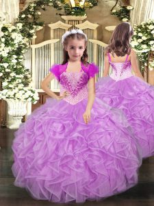  Floor Length Lilac Kids Pageant Dress Straps Sleeveless Lace Up