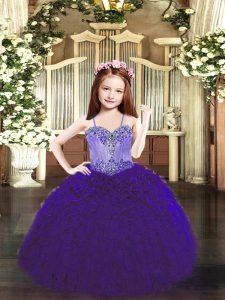  Purple Juniors Party Dress Party and Quinceanera with Beading and Ruffles Spaghetti Straps Sleeveless Lace Up