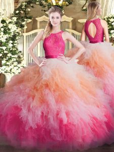 Hot Selling Multi-color Sweet 16 Quinceanera Dress Military Ball and Sweet 16 and Quinceanera with Lace and Ruffles Scoop Sleeveless Zipper