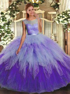  Multi-color Scoop Neckline Beading and Ruffles Quince Ball Gowns Sleeveless Backless