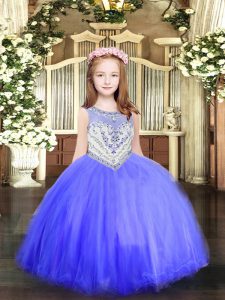 Latest Baby Blue Sleeveless Tulle Zipper Pageant Gowns For Girls for Party and Quinceanera
