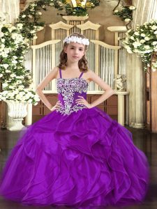  Purple Lace Up Straps Appliques and Ruffles Little Girls Pageant Dress Wholesale Organza Sleeveless