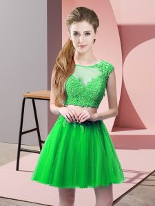  Two Pieces Green Scoop Tulle Sleeveless Mini Length Zipper