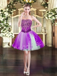  Purple Lace Up Prom Dresses Beading Sleeveless Mini Length