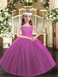 Attractive Purple Sleeveless Beading Floor Length Little Girls Pageant Dress Wholesale