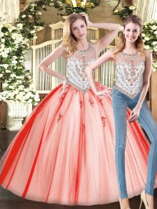  Floor Length Two Pieces Sleeveless Red Quinceanera Gowns Zipper