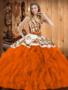  Sleeveless Floor Length Embroidery and Ruffles Lace Up Quinceanera Dresses with Rust Red