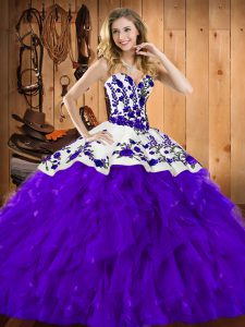 Excellent Sweetheart Sleeveless Lace Up Ball Gown Prom Dress Purple Satin and Organza