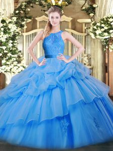 High Quality Scoop Sleeveless Organza Quinceanera Gown Lace and Ruffled Layers Zipper