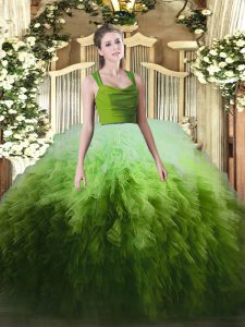  Multi-color 15th Birthday Dress Military Ball and Sweet 16 and Quinceanera with Ruffles Straps Sleeveless Zipper