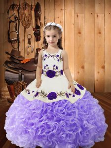  Straps Sleeveless Fabric With Rolling Flowers Little Girls Pageant Dress Wholesale Embroidery and Ruffles Lace Up