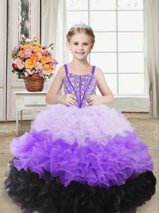  Ball Gowns Little Girl Pageant Dress Multi-color Straps Organza Sleeveless Floor Length Lace Up