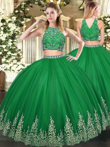 Smart Floor Length Zipper Sweet 16 Dress Dark Green for Military Ball and Sweet 16 and Quinceanera with Beading and Ruffles
