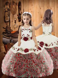 Amazing Embroidery and Ruffles Little Girl Pageant Gowns Multi-color Lace Up Sleeveless Floor Length
