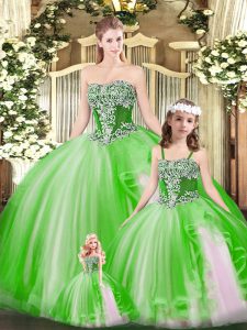 Glamorous Green Sleeveless Floor Length Beading and Ruffles Lace Up Sweet 16 Dress