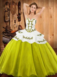  Sleeveless Floor Length Embroidery Lace Up Sweet 16 Dresses with Yellow Green