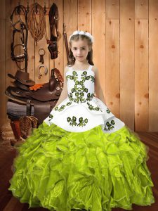  Yellow Green Lace Up Custom Made Embroidery and Ruffles Sleeveless Floor Length