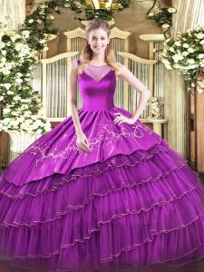 Comfortable Purple Sleeveless Organza Side Zipper 15th Birthday Dress for Sweet 16