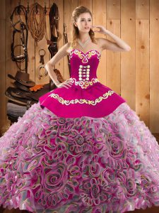 Customized Sleeveless With Train Embroidery Lace Up Quinceanera Gowns with Multi-color Sweep Train