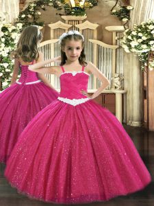 New Style Hot Pink One Shoulder Neckline Appliques Little Girls Pageant Dress Wholesale Sleeveless Zipper