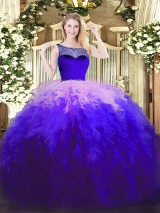 Latest Multi-color Sleeveless Floor Length Beading and Ruffles Zipper 15th Birthday Dress