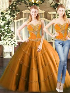 Romantic Sleeveless Tulle Mini Length Lace Up 15th Birthday Dress in Orange Red with Beading
