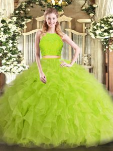 Beauteous Yellow Green Tulle Zipper Quinceanera Dress Sleeveless Floor Length Ruffles